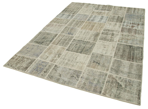Kırk Yama Gri Patchwork Pamuk Yün El Dokuma Halısı 173x246 Agacan