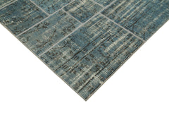 Kırk Yama Mavi Patchwork Pamuk Yün El Dokuma Halısı 171x240 Agacan