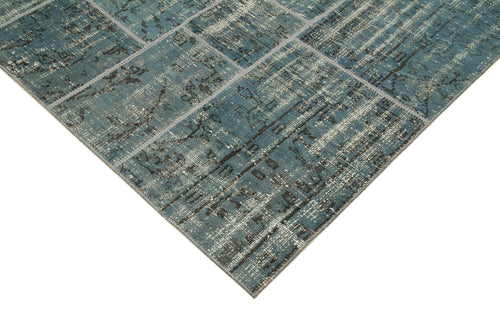 Kırk Yama Mavi Patchwork Pamuk Yün El Dokuma Halısı 171x240 Agacan