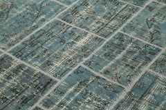 Kırk Yama Mavi Patchwork Pamuk Yün El Dokuma Halısı 171x240 Agacan