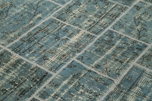 Kırk Yama Mavi Patchwork Pamuk Yün El Dokuma Halısı 171x240 Agacan