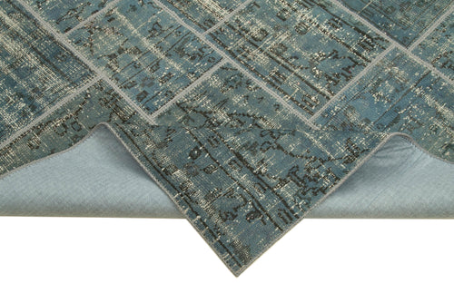 Kırk Yama Mavi Patchwork Pamuk Yün El Dokuma Halısı 171x240 Agacan