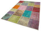 Kırk Yama Mavi Patchwork Pamuk Yün El Dokuma Halısı 172x243 Agacan