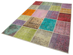 Kırk Yama Mavi Patchwork Pamuk Yün El Dokuma Halısı 172x243 Agacan