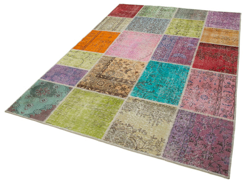 Kırk Yama Mavi Patchwork Pamuk Yün El Dokuma Halısı 172x243 Agacan