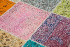 Kırk Yama Mavi Patchwork Pamuk Yün El Dokuma Halısı 172x243 Agacan