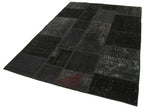 Kırk Yama Siyah Patchwork Pamuk Yün El Dokuma Halısı 170x245 Agacan