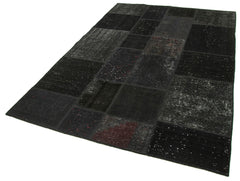 Kırk Yama Siyah Patchwork Pamuk Yün El Dokuma Halısı 170x245 Agacan