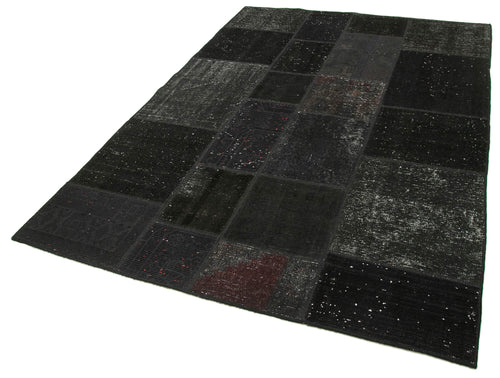 Kırk Yama Siyah Patchwork Pamuk Yün El Dokuma Halısı 170x245 Agacan