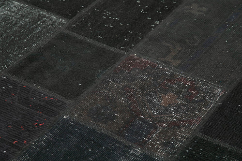 Kırk Yama Siyah Patchwork Pamuk Yün El Dokuma Halısı 170x245 Agacan