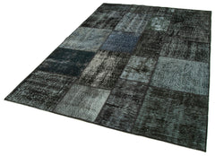Kırk Yama Siyah Patchwork Pamuk Yün El Dokuma Halısı 170x241 Agacan