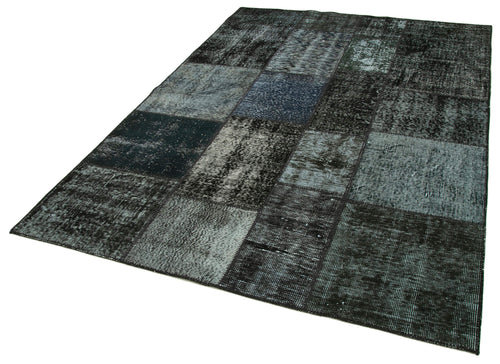 Kırk Yama Siyah Patchwork Pamuk Yün El Dokuma Halısı 170x241 Agacan