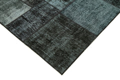 Kırk Yama Siyah Patchwork Pamuk Yün El Dokuma Halısı 170x241 Agacan