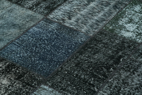 Kırk Yama Siyah Patchwork Pamuk Yün El Dokuma Halısı 170x241 Agacan