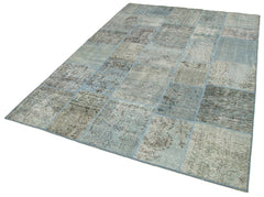 Kırk Yama Mavi Patchwork Pamuk Yün El Dokuma Halısı 173x245 Agacan