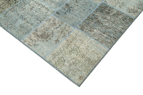 Kırk Yama Mavi Patchwork Pamuk Yün El Dokuma Halısı 173x245 Agacan