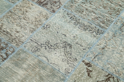 Kırk Yama Mavi Patchwork Pamuk Yün El Dokuma Halısı 173x245 Agacan
