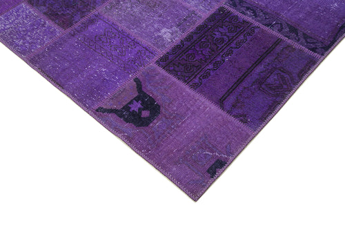 Kırk Yama Mor Patchwork Pamuk Yün El Dokuma Halısı 171x239 Agacan