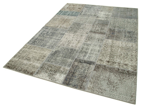 Kırk Yama Gri Patchwork Pamuk Yün El Dokuma Halısı 170x240 Agacan