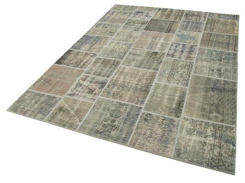 Kırk Yama Gri Patchwork Pamuk Yün El Dokuma Halısı 172x242 Agacan