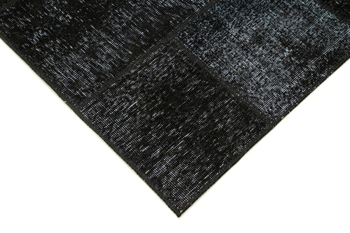 Kırk Yama Siyah Patchwork Pamuk Yün El Dokuma Halısı 168x241 Agacan