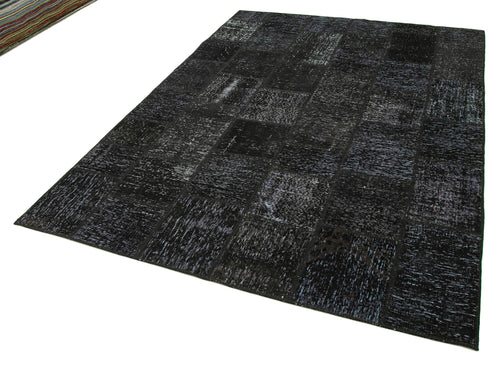 Kırk Yama Siyah Patchwork Pamuk Yün El Dokuma Halısı 172x242 Agacan