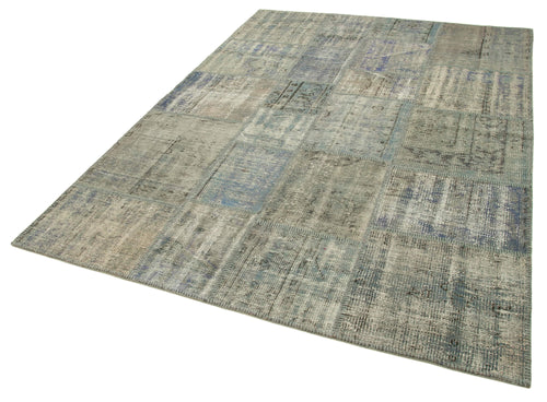 Kırk Yama Gri Patchwork Pamuk Yün El Dokuma Halısı 176x246 Agacan