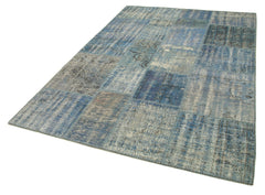 Kırk Yama Mavi Patchwork Pamuk Yün El Dokuma Halısı 176x247 Agacan