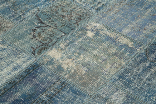 Kırk Yama Mavi Patchwork Pamuk Yün El Dokuma Halısı 176x247 Agacan