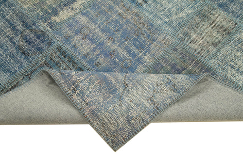 Kırk Yama Mavi Patchwork Pamuk Yün El Dokuma Halısı 176x247 Agacan