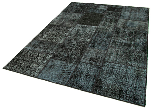 Kırk Yama Siyah Patchwork Pamuk Yün El Dokuma Halısı 172x241 Agacan