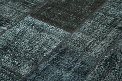 Kırk Yama Siyah Patchwork Pamuk Yün El Dokuma Halısı 172x241 Agacan