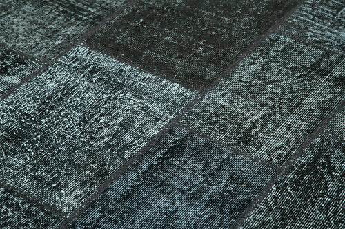 Kırk Yama Siyah Patchwork Pamuk Yün El Dokuma Halısı 172x241 Agacan