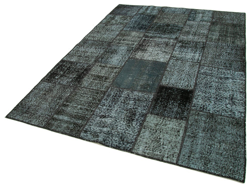 Kırk Yama Siyah Patchwork Pamuk Yün El Dokuma Halısı 174x242 Agacan