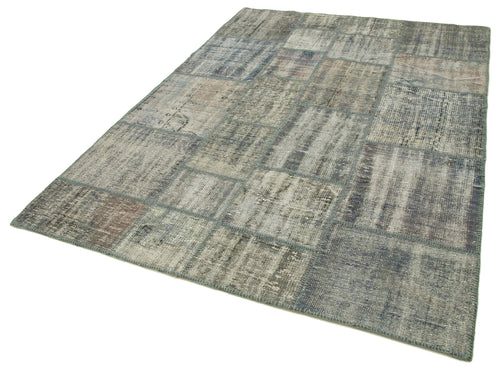 Kırk Yama Gri Patchwork Pamuk Yün El Dokuma Halısı 177x247 Agacan