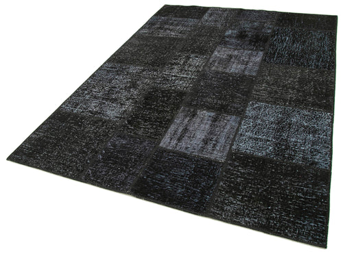 Kırk Yama Siyah Patchwork Pamuk Yün El Dokuma Halısı 171x243 Agacan