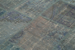 Kırk Yama Mavi Patchwork Pamuk Yün El Dokuma Halısı 176x244 Agacan