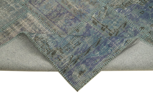 Kırk Yama Mavi Patchwork Pamuk Yün El Dokuma Halısı 176x244 Agacan