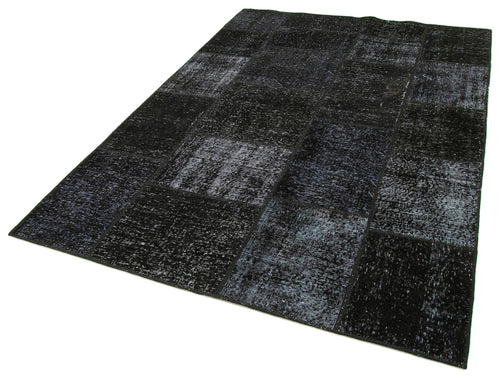 Kırk Yama Siyah Patchwork Pamuk Yün El Dokuma Halısı 165x243 Agacan