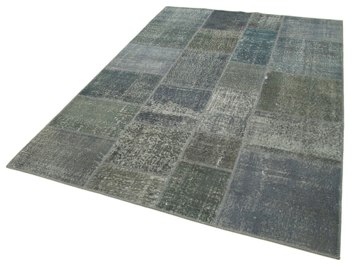 Kırk Yama Gri Patchwork Pamuk Yün El Dokuma Halısı 171x239 Agacan