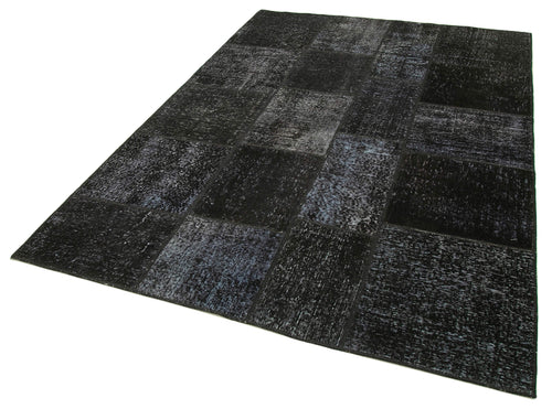 Kırk Yama Siyah Patchwork Pamuk Yün El Dokuma Halısı 171x247 Agacan