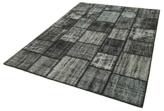 Kırk Yama Siyah Patchwork Pamuk Yün El Dokuma Halısı 180x250 Agacan
