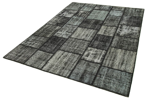 Kırk Yama Siyah Patchwork Pamuk Yün El Dokuma Halısı 180x250 Agacan