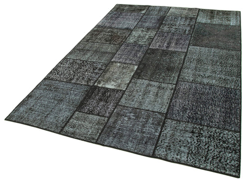 Kırk Yama Siyah Patchwork Pamuk Yün El Dokuma Halısı 171x246 Agacan