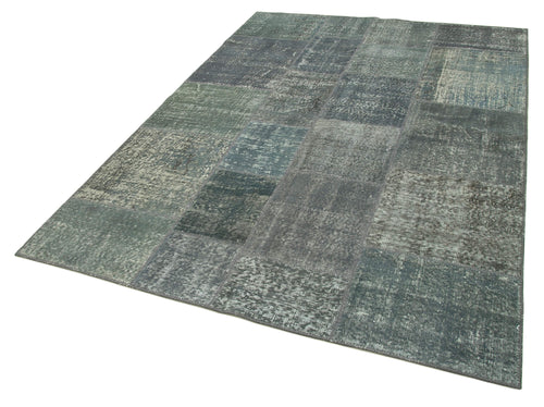 Kırk Yama Gri Patchwork Pamuk Yün El Dokuma Halısı 172x240 Agacan