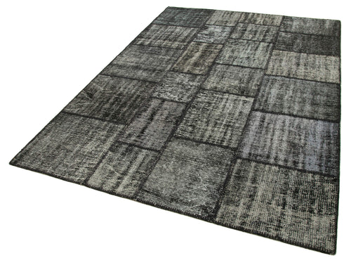 Kırk Yama Siyah Patchwork Pamuk Yün El Dokuma Halısı 176x245 Agacan