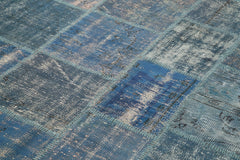 Kırk Yama Mavi Patchwork Pamuk Yün El Dokuma Halısı 176x244 Agacan