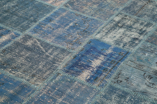 Kırk Yama Mavi Patchwork Pamuk Yün El Dokuma Halısı 176x244 Agacan