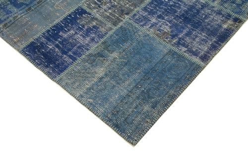 Kırk Yama Mavi Patchwork Pamuk Yün El Dokuma Halısı 175x249 Agacan