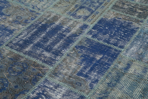 Kırk Yama Mavi Patchwork Pamuk Yün El Dokuma Halısı 175x249 Agacan